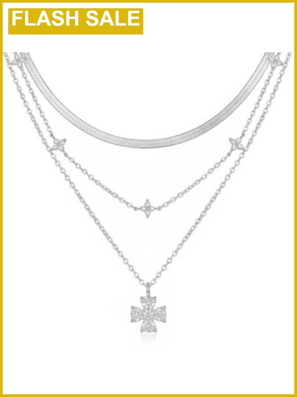 14k Gold Plated Layered Cubic Zirconia Pendant Necklace for Women
